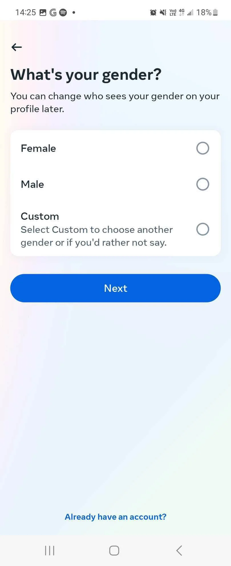 alt AoxVPN Facebook Select Gender